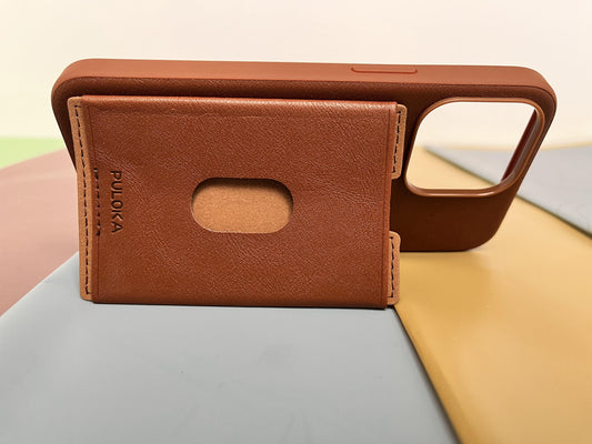 Puloka Brown Leather Card Holder Case For iPhone