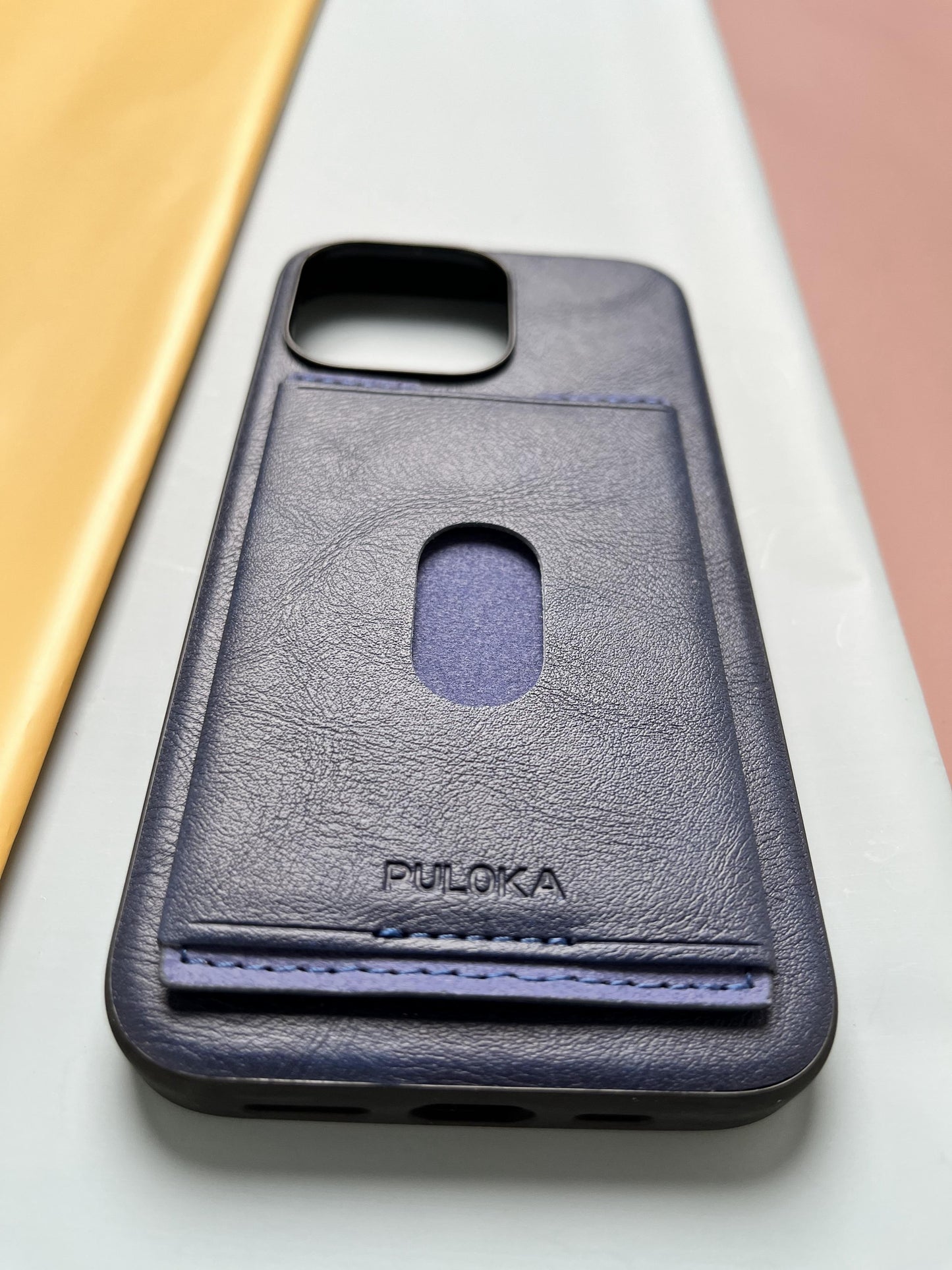 Puloka Blue Leather Card Holder Case For iPhone