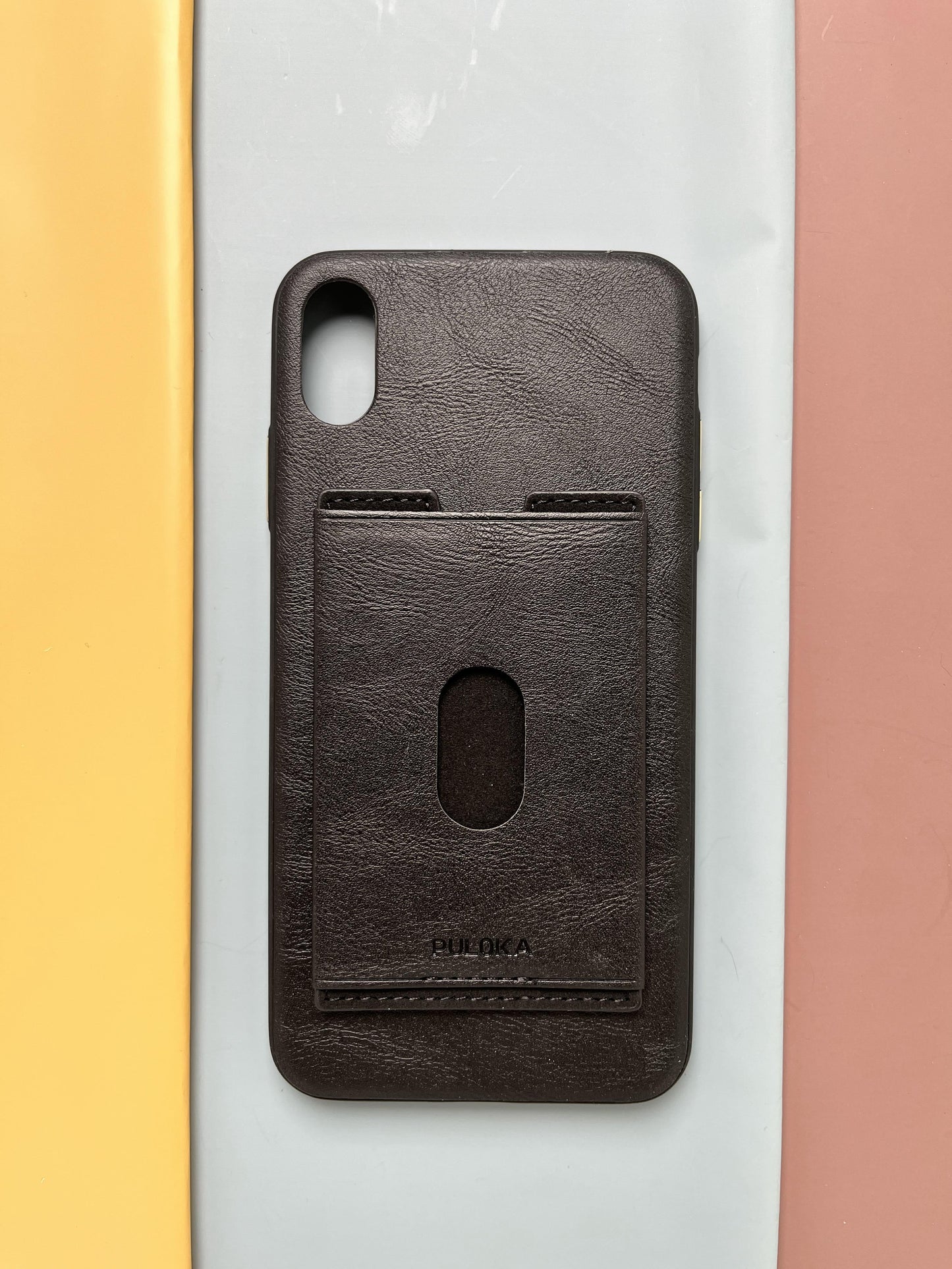 Puloka Black Leather Card Holder Case For iPhone