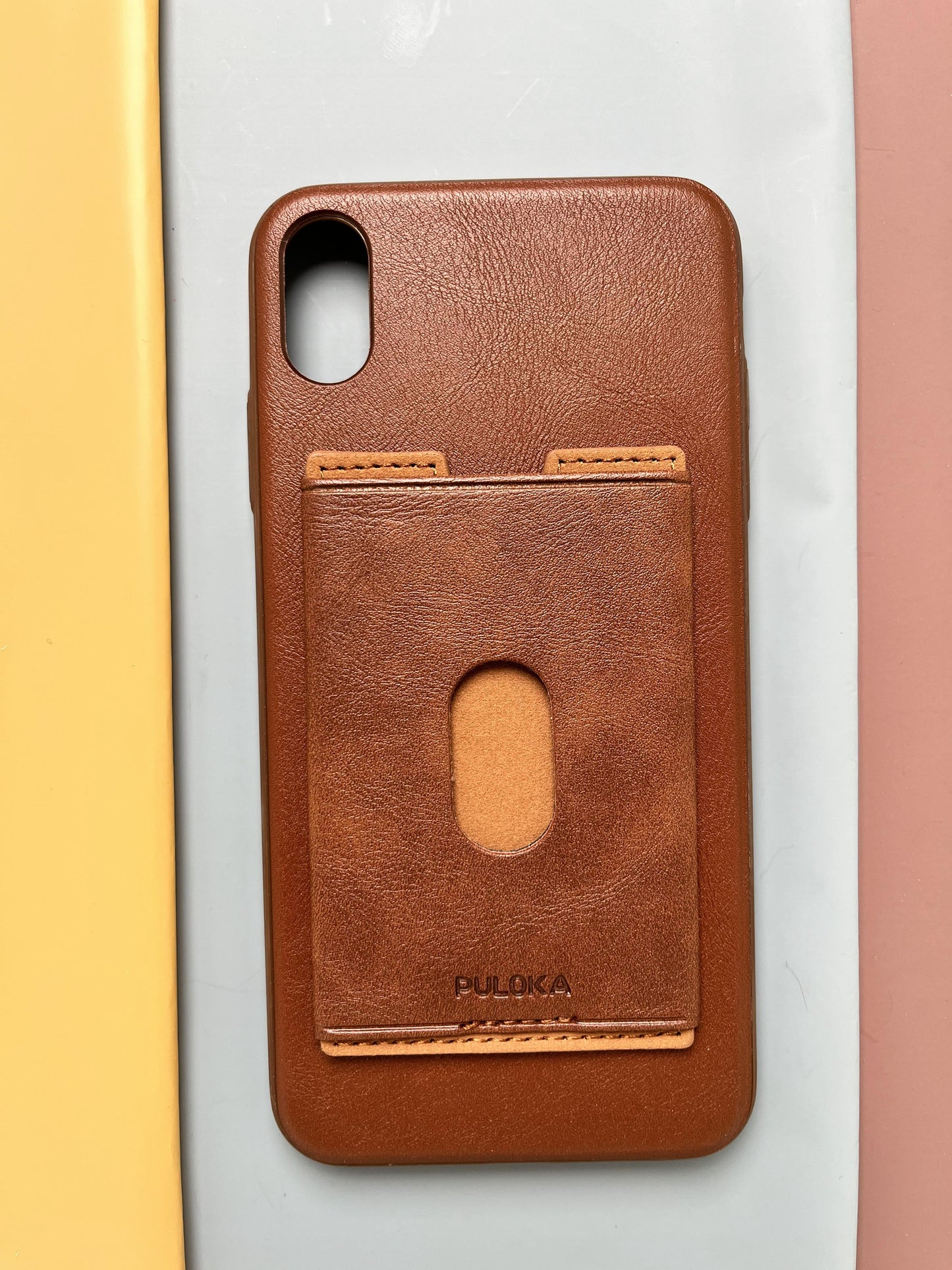 Puloka Brown Leather Card Holder Case For iPhone