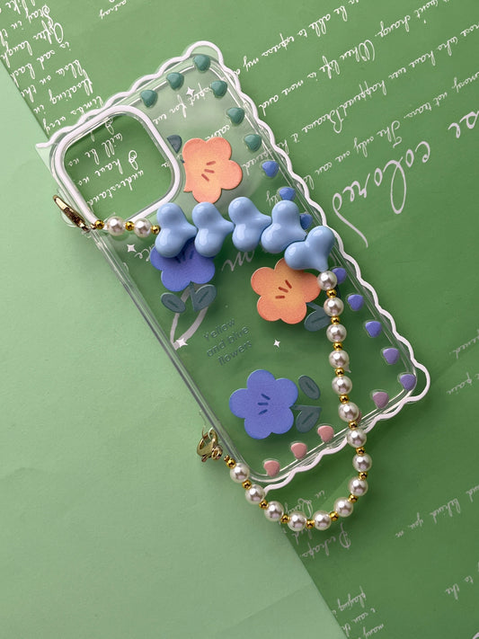 Square Blue Flower Bracelet Transparent With Camera Bumper Case For iPhone