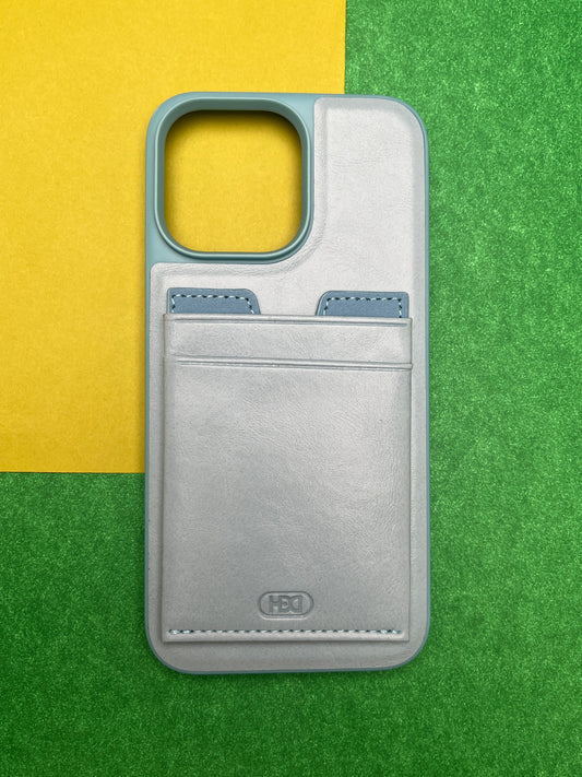 HDD Sky Blue Luxury Leather With Double Card Holder Case For iPhone