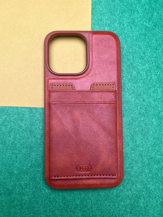 HDD Brown Luxury Leather With Double Card Holder Case For iPhone
