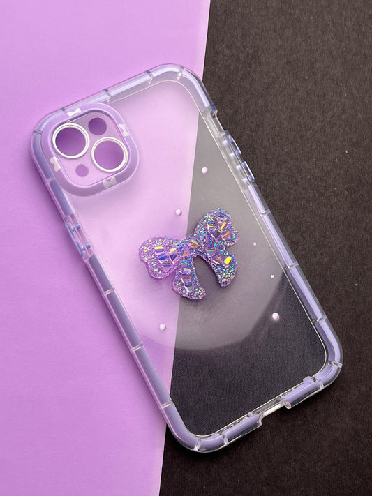 Girlish Purple Crystel Bow Bumper Case For iPhone