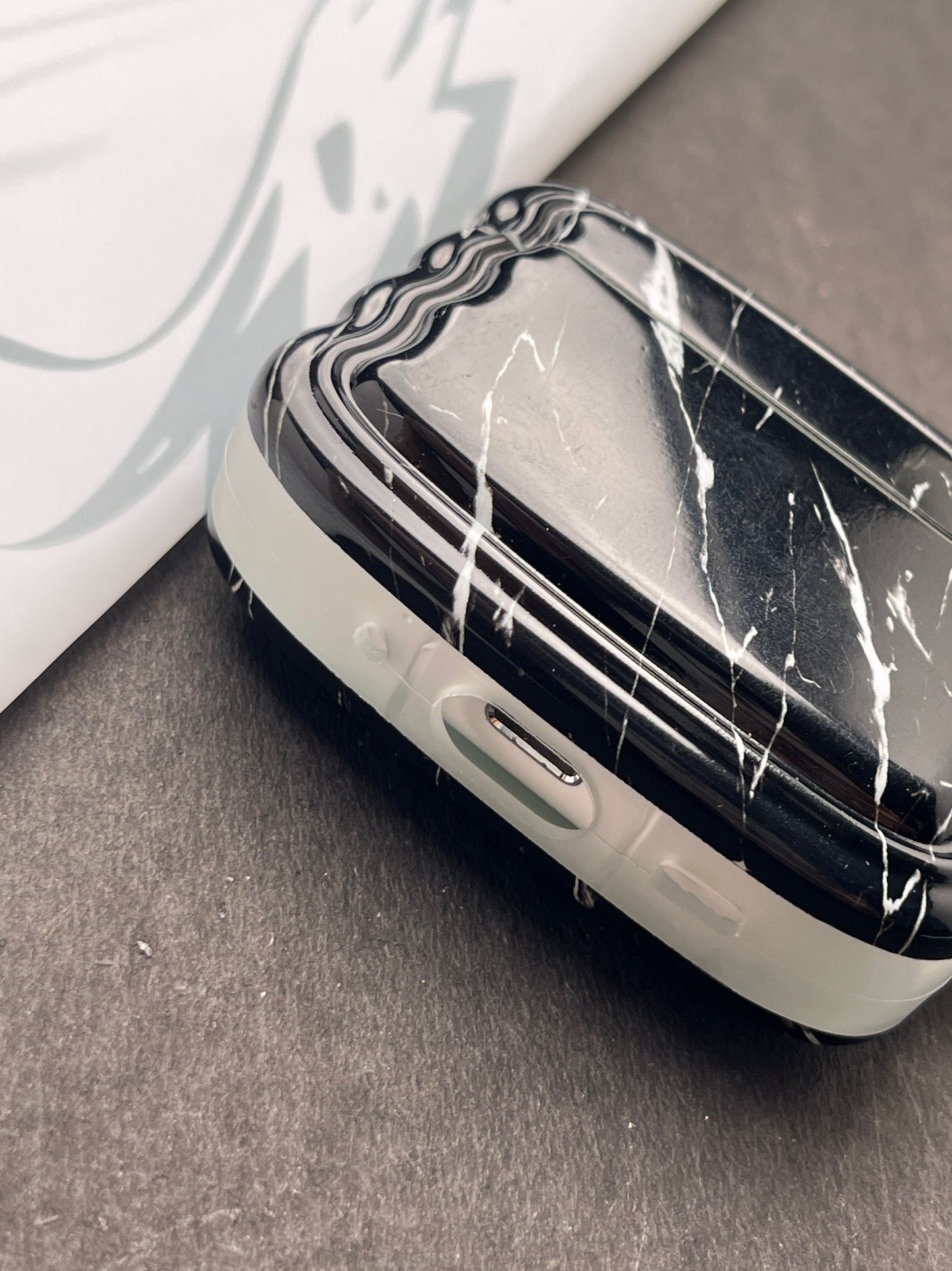 Black Glossy Marble Finish Case For Apple AirPods