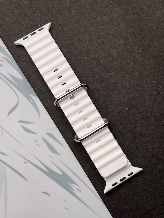 White Silicone Ocean Band For Apple Watch 42mm, 44mm, 45mm & 49mm