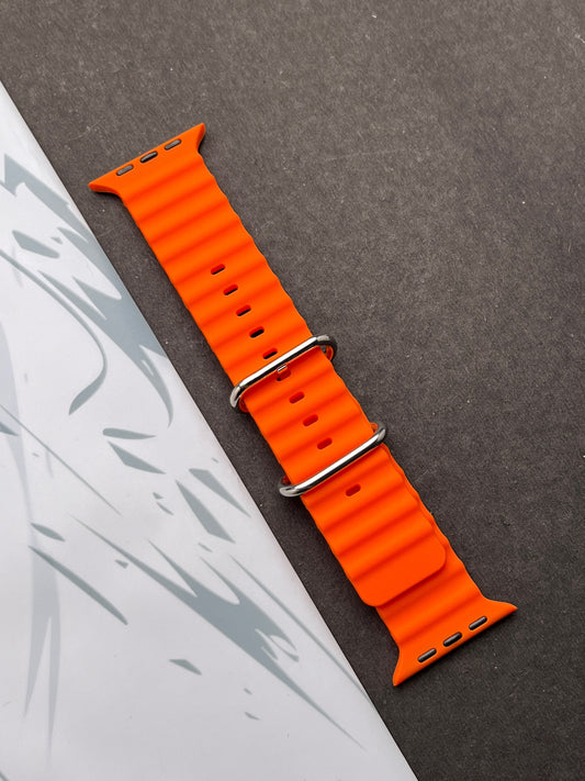 Orange Silicone Ocean Band For Apple Watch 42mm, 44mm, 45mm & 49mm