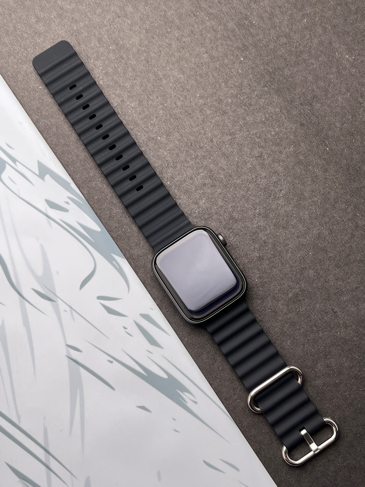 Black Silicone Ocean Band For Apple Watch 42mm, 44mm, 45mm & 49mm