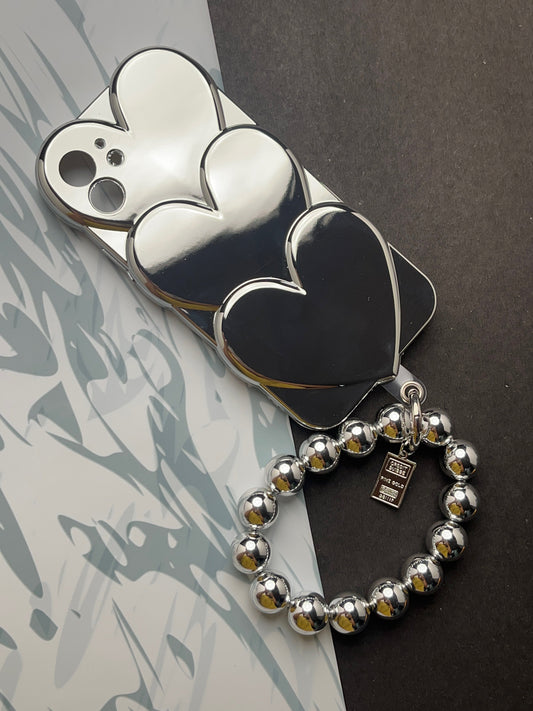 Luxury Plating 3D Overlap Heart With Bracelet Case For iPhone
