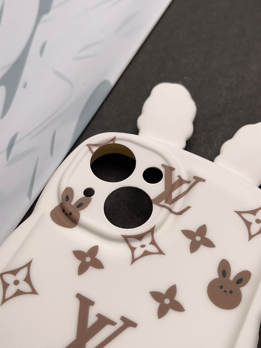 Cute White Rabbit Ears Wave LV Case For iPhone