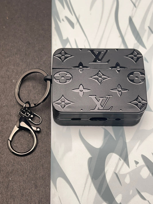 LV Black Square Silicon Case For Apple AirPods
