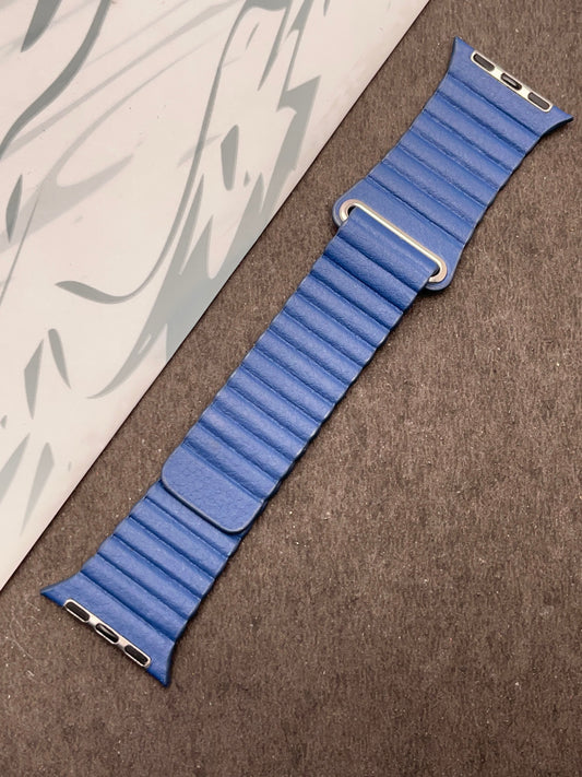 Blue Magnetic Leather Strap For Apple Watch