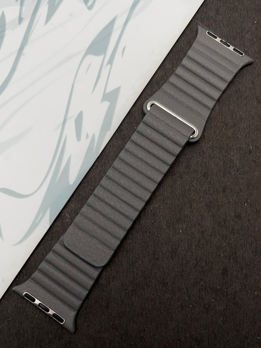 Grey Magnetic Leather Strap For Apple Watch