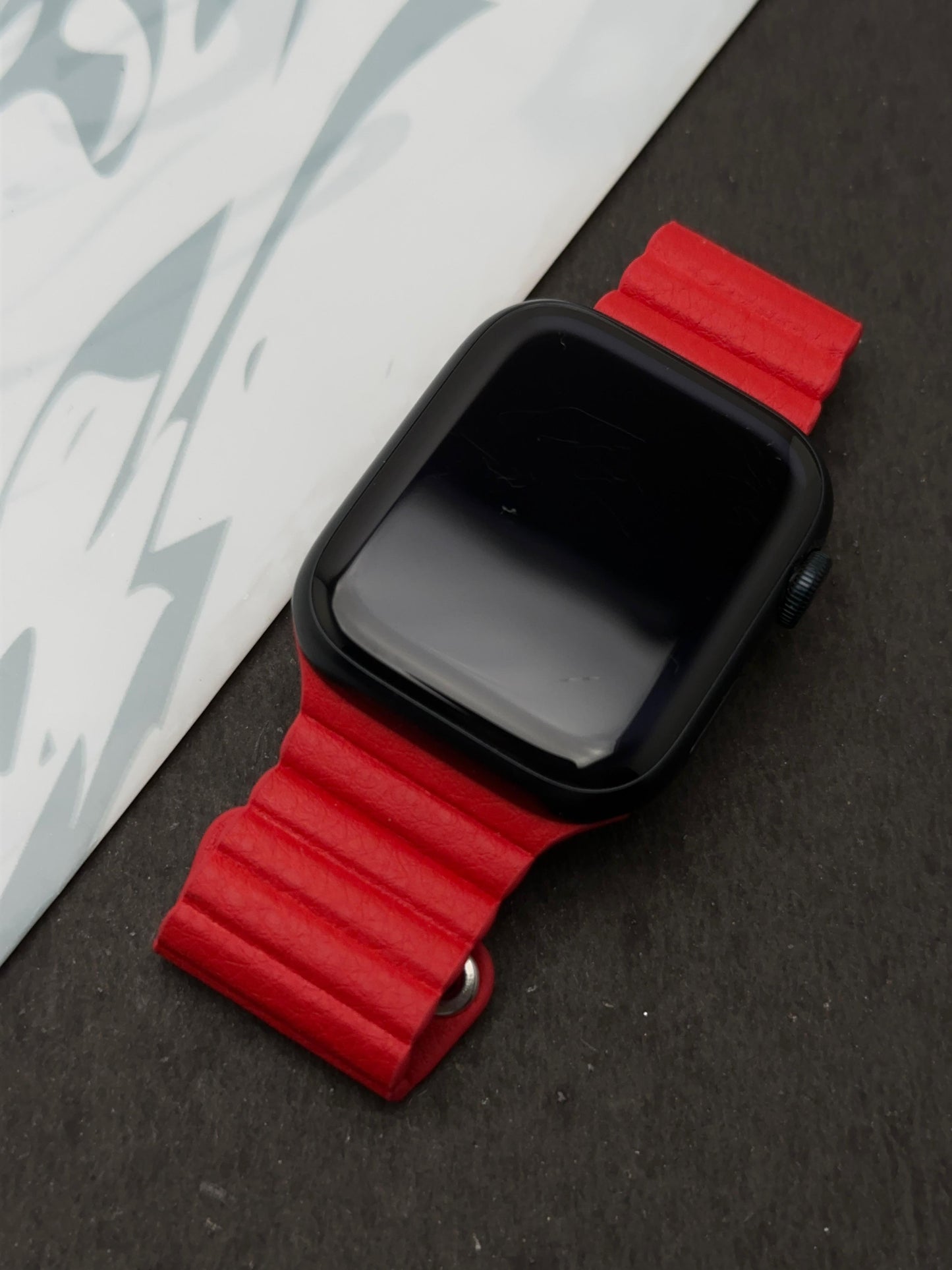 Blood Red Magnetic Leather Strap For Apple Watch