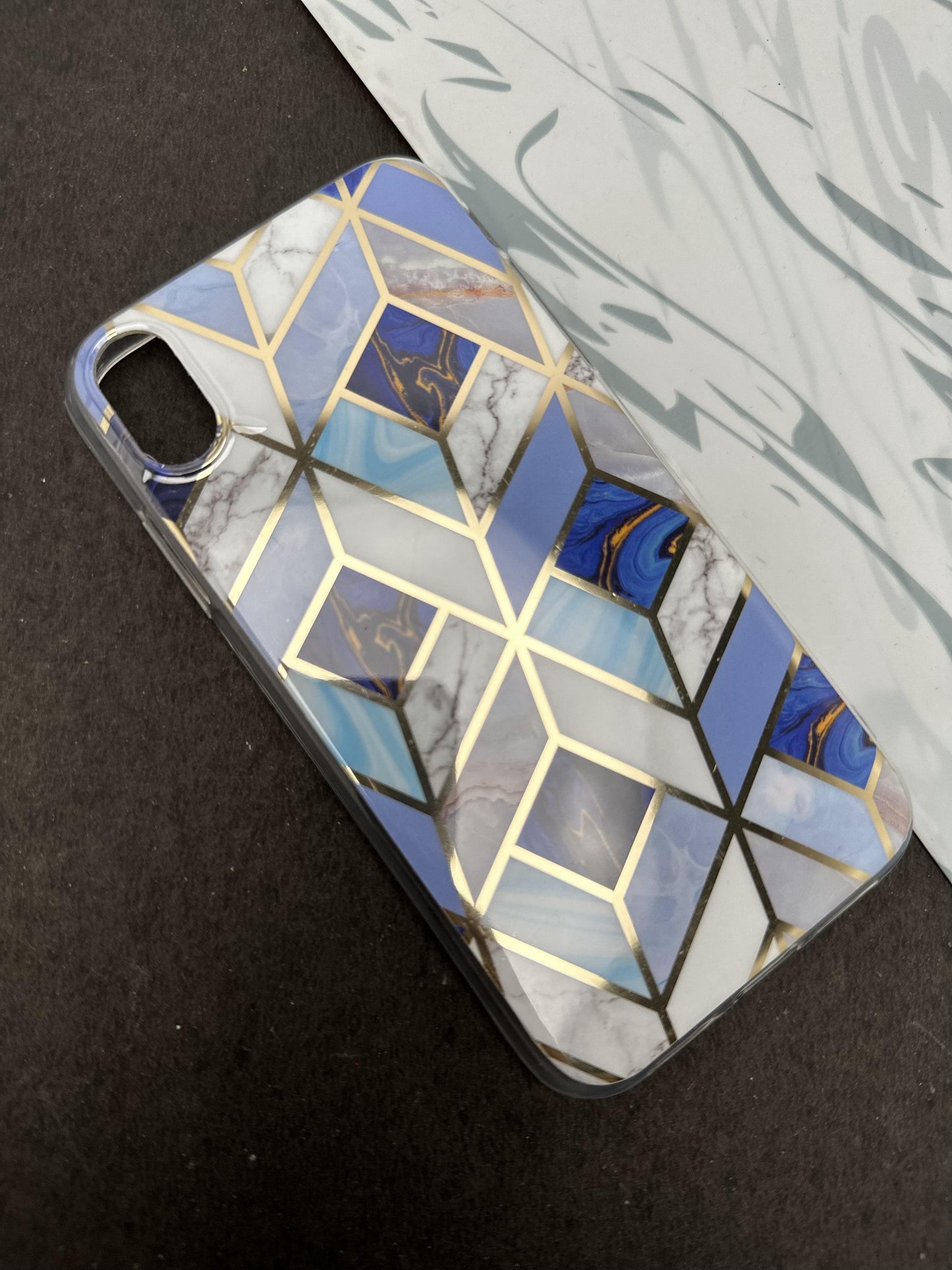 Geometric Rasin Blue Ceramic Design Silicon Case for iPhone