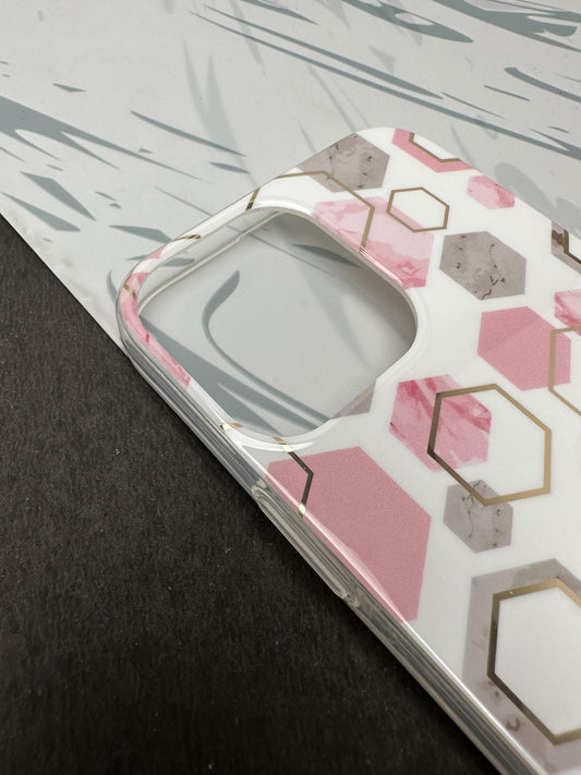 Geometric Pink Hexa Design Silicon Case for iPhone