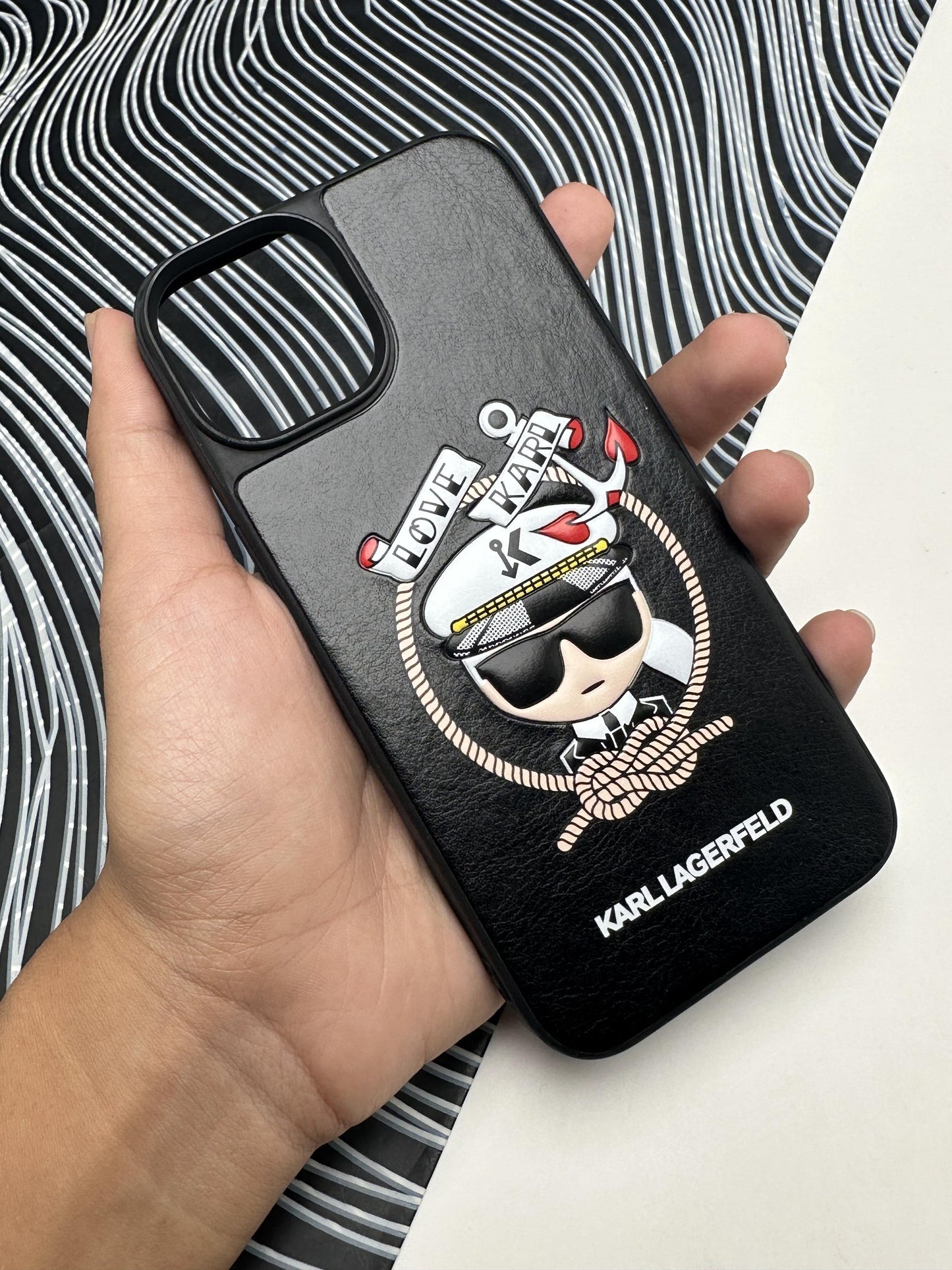 Karl Lagerfeld Black sponge Leather Case For iPhone