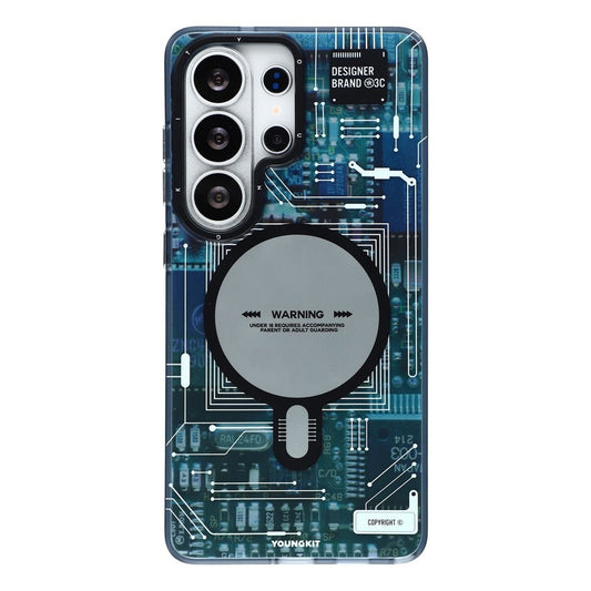 YOUNGKIT Blue Futuristic Circuit Board Magnetic Case for Galaxy S25 Ultra
