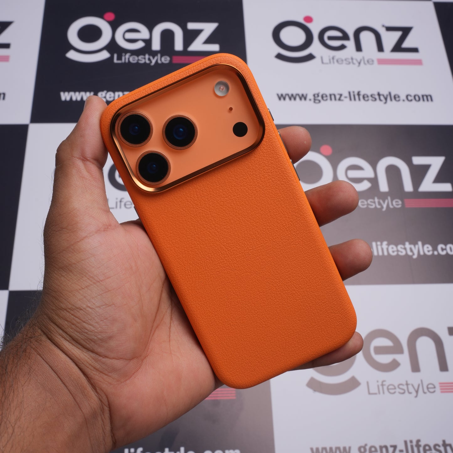 X-level Orange Leather case with Camera Control button for iPhone