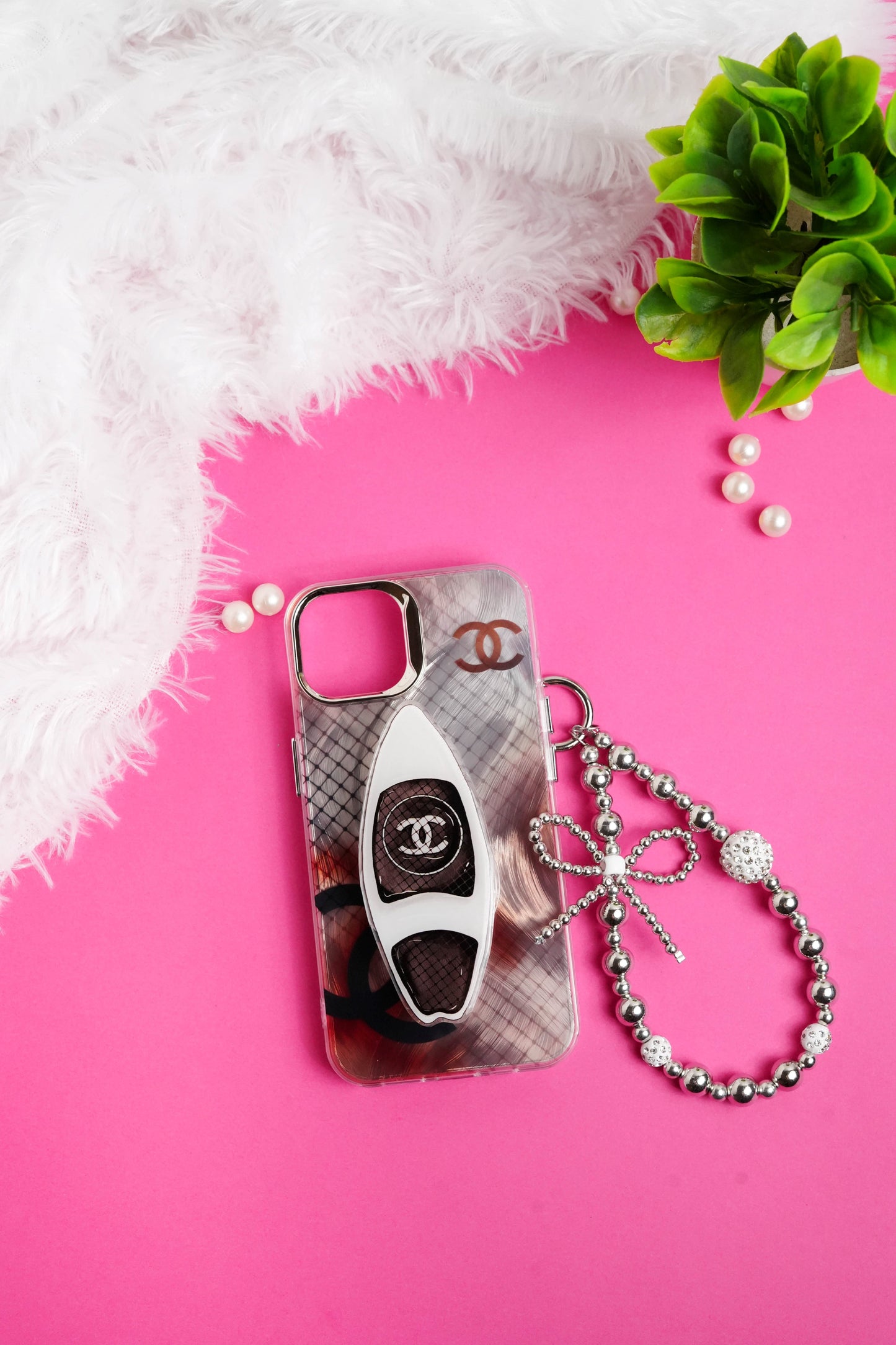 Chanel Pop Socket With Chain Case for iPhone