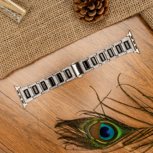 Opal Black - Silver Metal Strap for Apple Watch