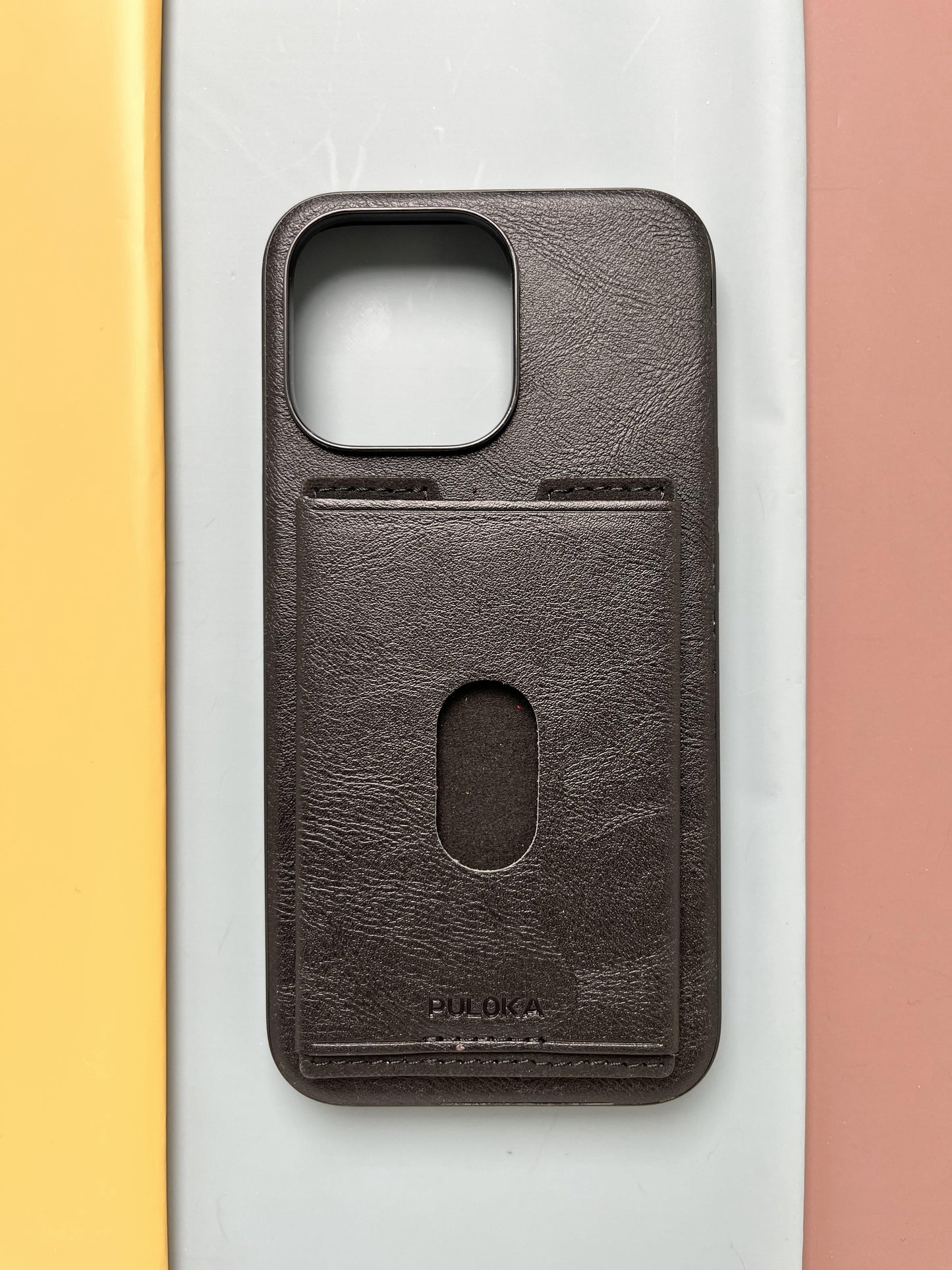 Puloka Black Leather Card Holder Case For iPhone