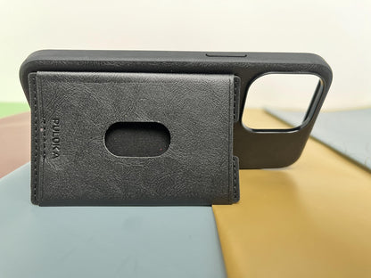 Puloka Black Leather Card Holder Case For iPhone