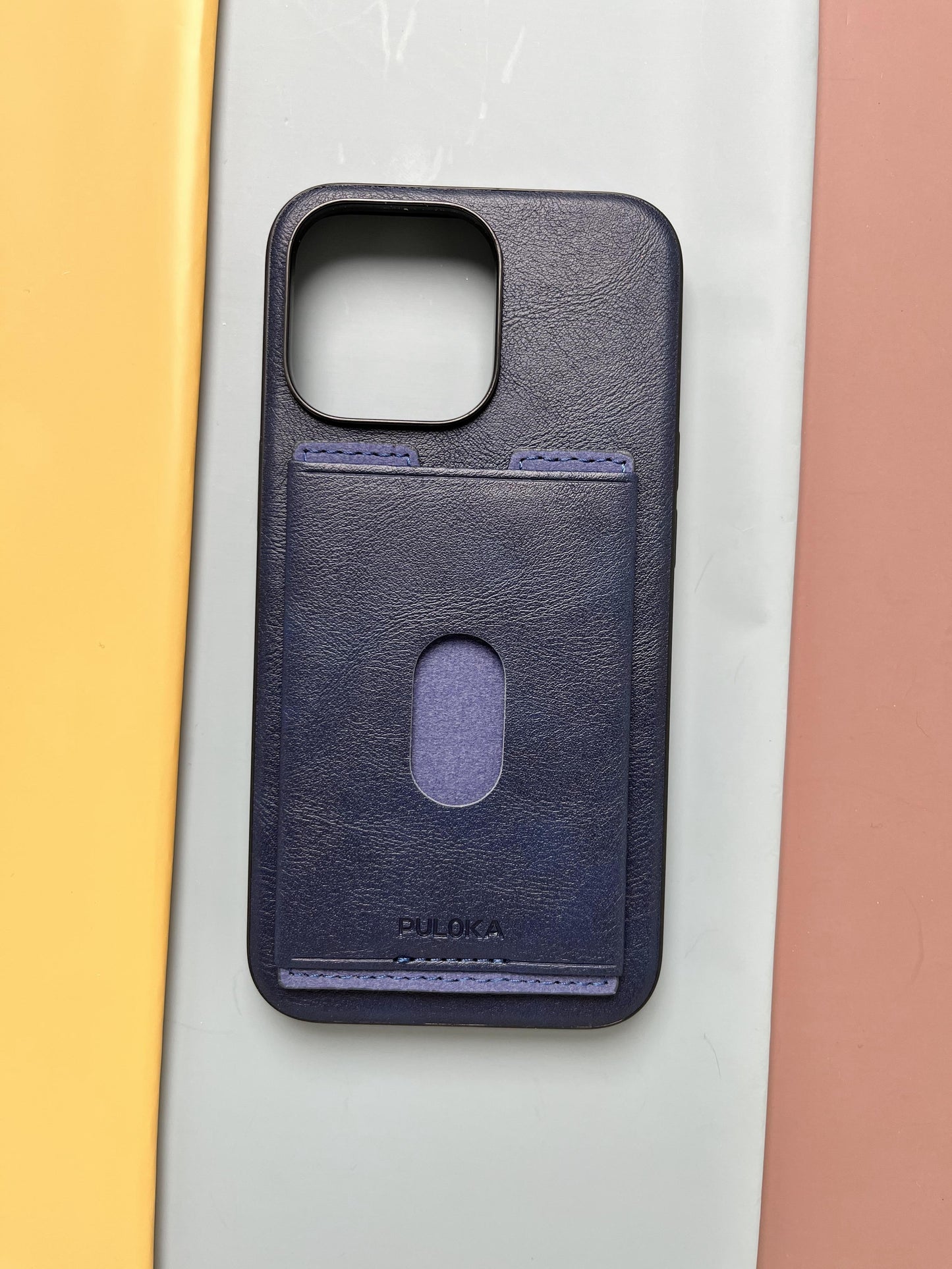 Puloka Blue Leather Card Holder Case For iPhone