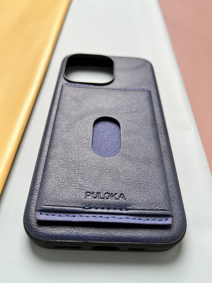 Puloka Blue Leather Card Holder Case For iPhone