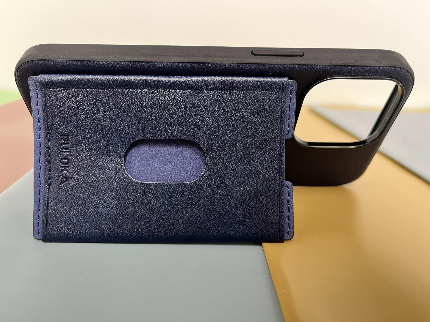 Puloka Blue Leather Card Holder Case For iPhone