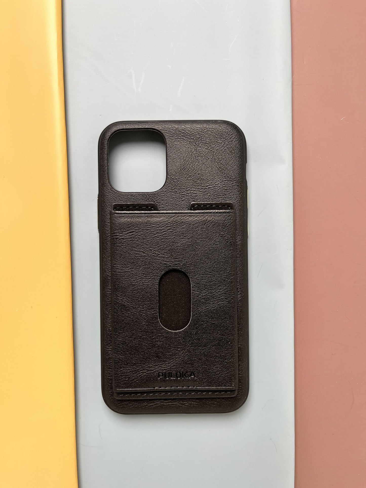 Puloka Black Leather Card Holder Case For iPhone