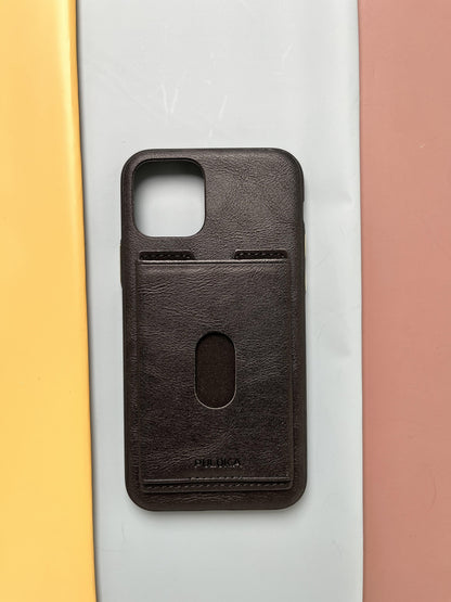 Puloka Black Leather Card Holder Case For iPhone