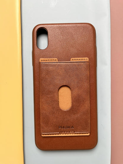 Puloka Brown Leather Card Holder Case For iPhone