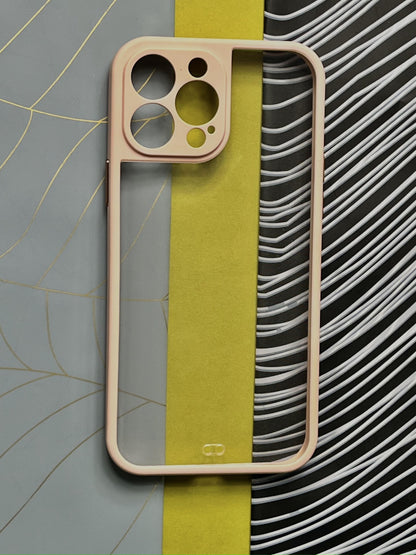 Peach Soft Colorful Transparent Case with Metal Buttons for iPhone