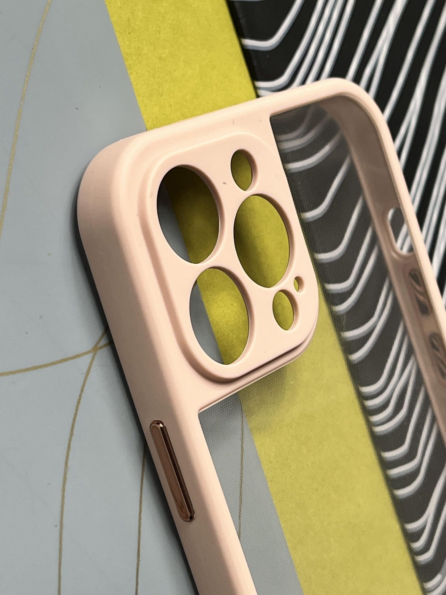 Peach Soft Colorful Transparent Case with Metal Buttons for iPhone