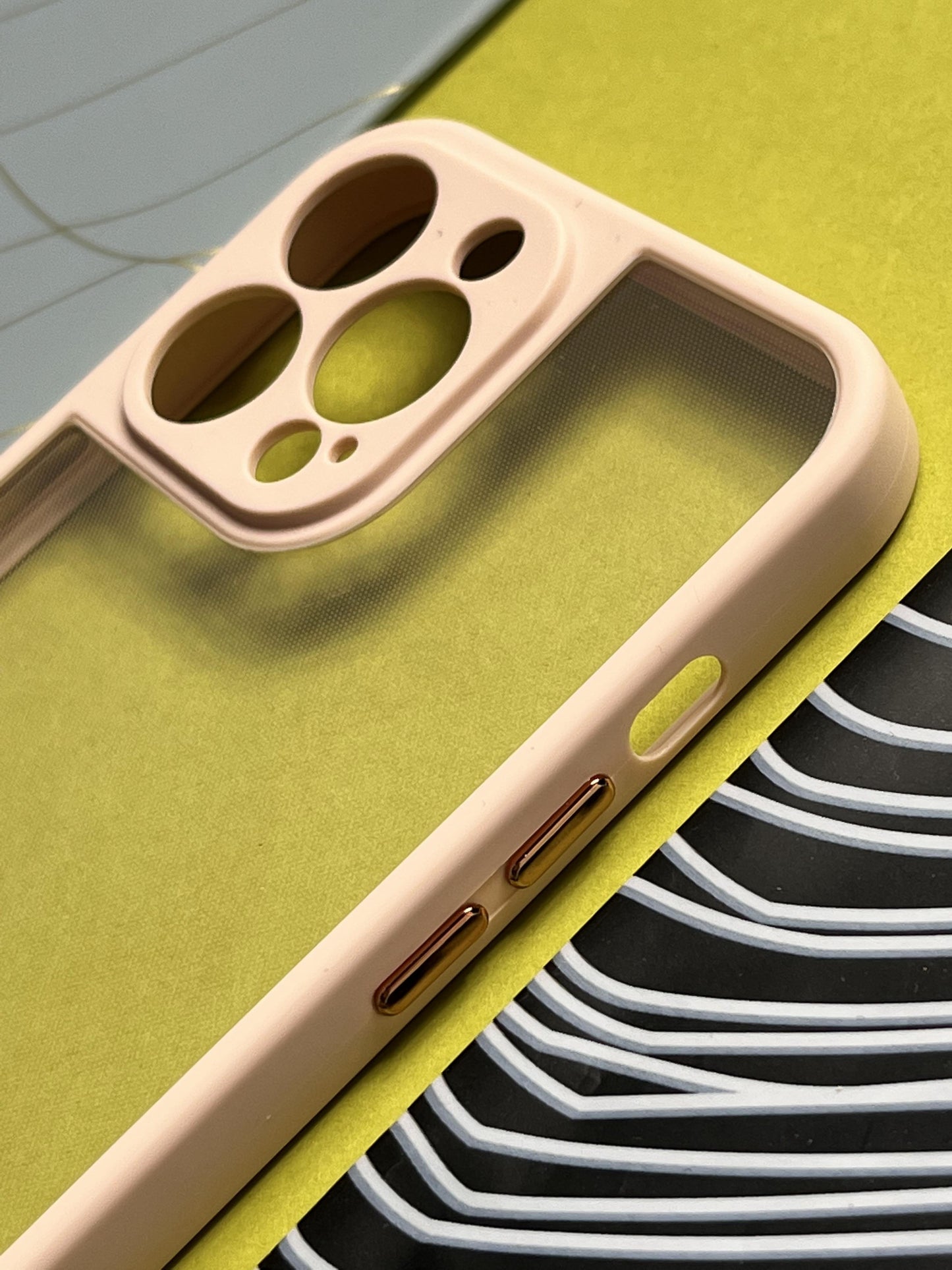 Peach Soft Colorful Transparent Case with Metal Buttons for iPhone