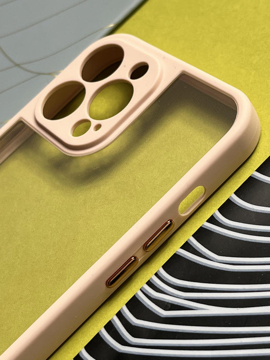 Peach Soft Colorful Transparent Case with Metal Buttons for iPhone