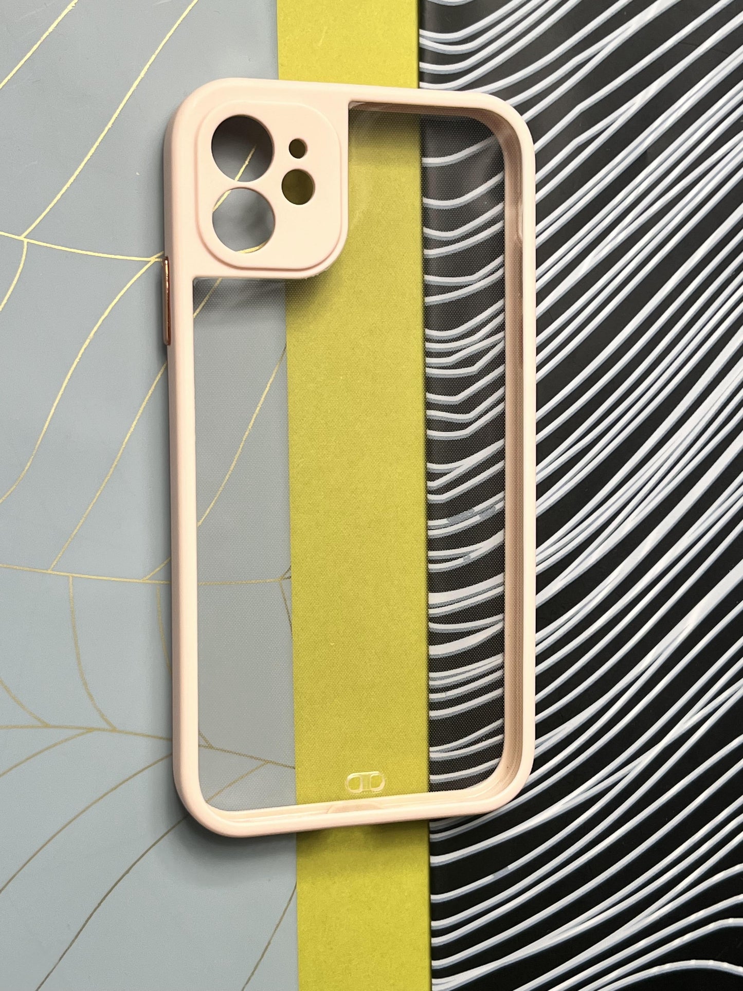 Peach Soft Colorful Transparent Case with Metal Buttons for iPhone