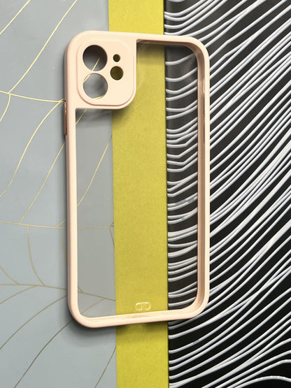 Peach Soft Colorful Transparent Case with Metal Buttons for iPhone