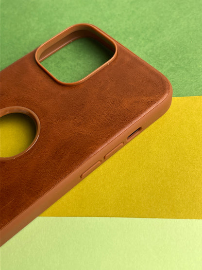 Puloka Logocut Brown Leather Case for iPhones with inside Microfiber Cloth for iPhone
