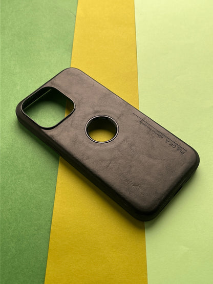 Puloka Logocut Black Leather Case for iPhones with inside Microfiber Cloth for iPhone