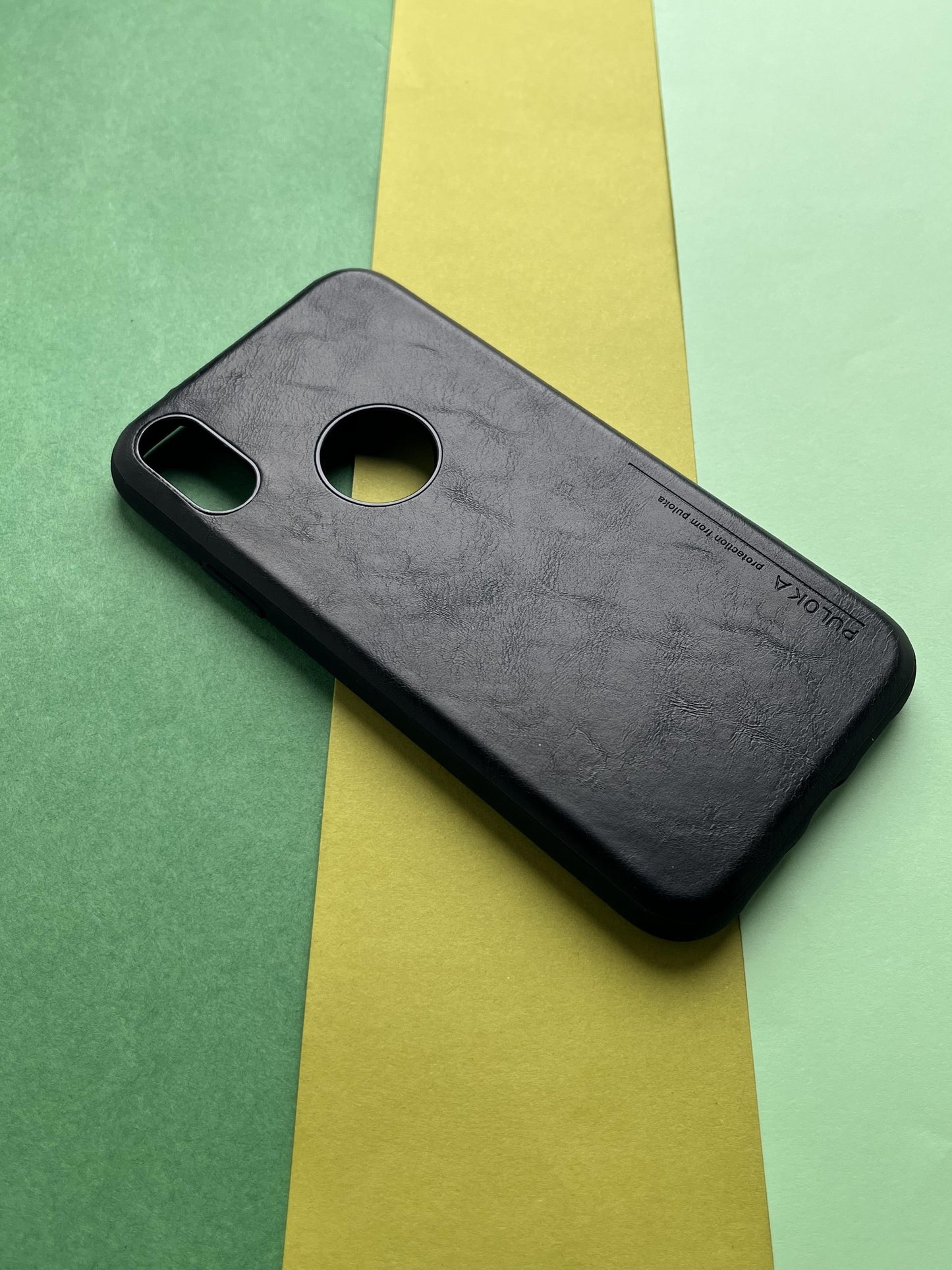 Puloka Logocut Black Leather Case for iPhones with inside Microfiber Cloth for iPhone