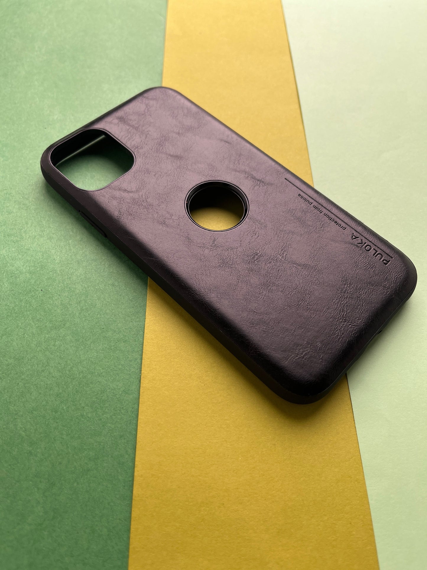 Puloka Logocut Black Leather Case for iPhones with inside Microfiber Cloth for iPhone