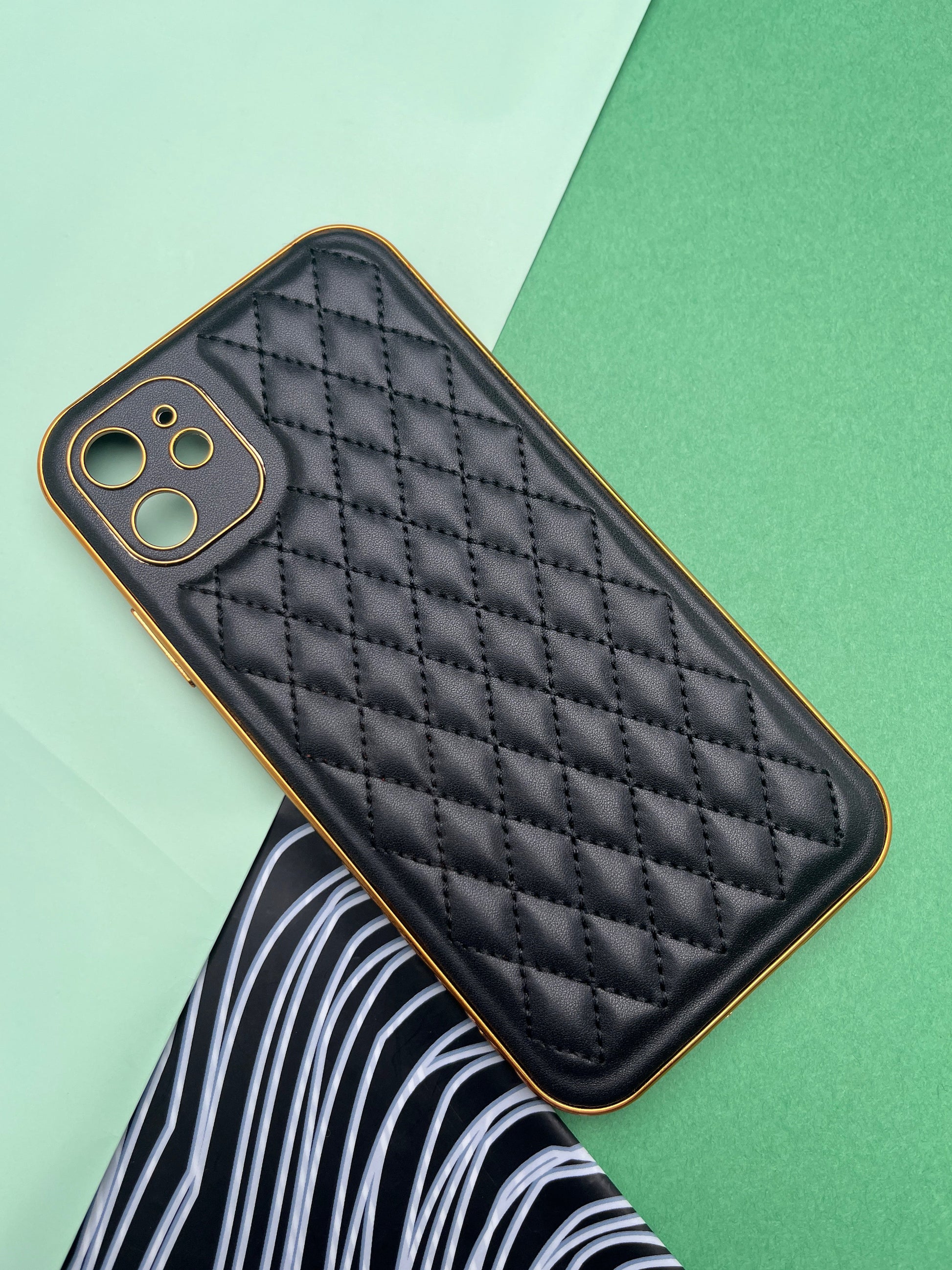Designer Leather Quilted With soft silicone Case