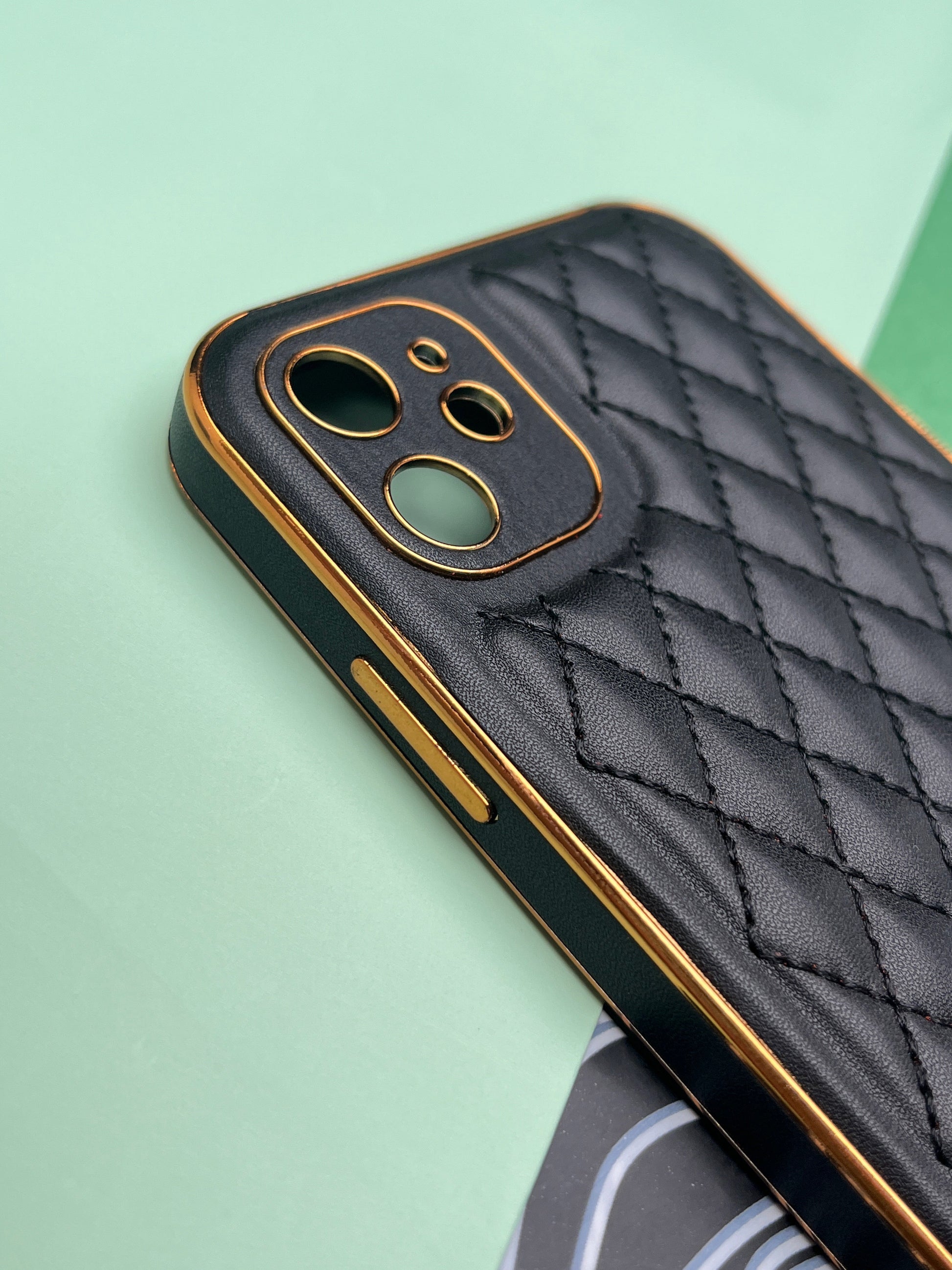 Designer Leather Quilted With soft silicone Case