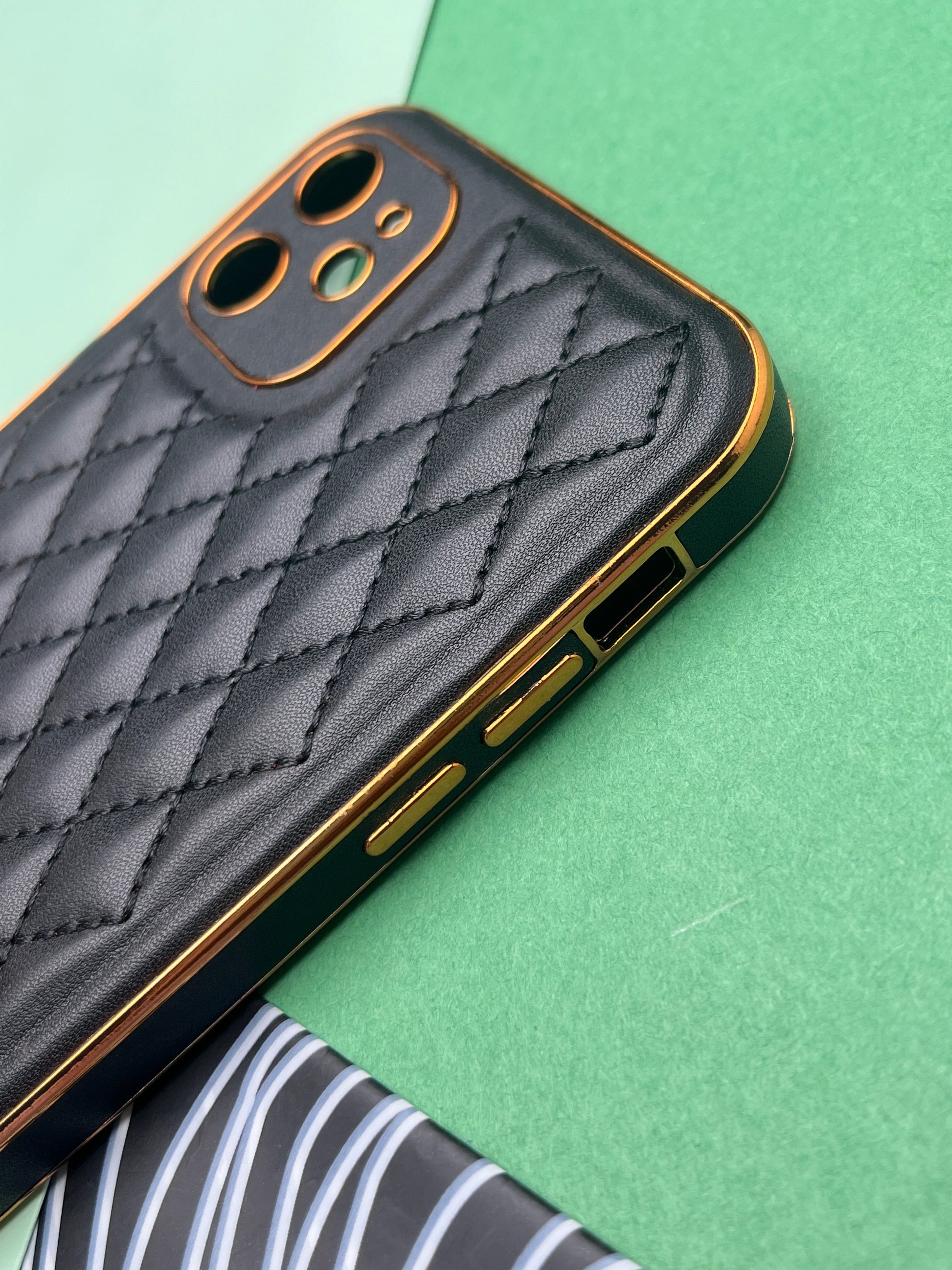 Designer Leather Quilted With soft silicone Case
