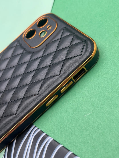 Designer Leather Quilted With soft silicone Case