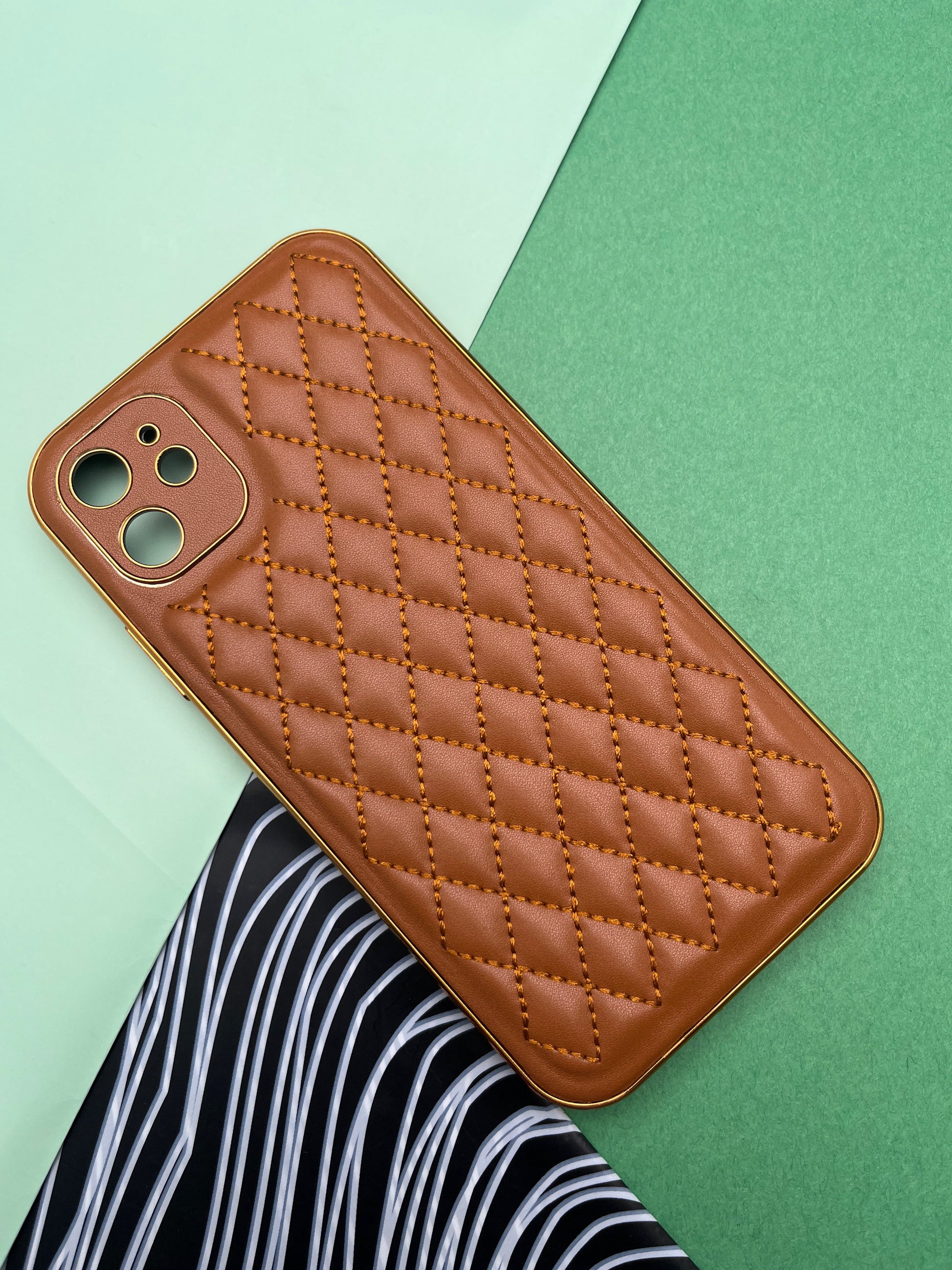 Designer Leather Quilted With soft silicone Case