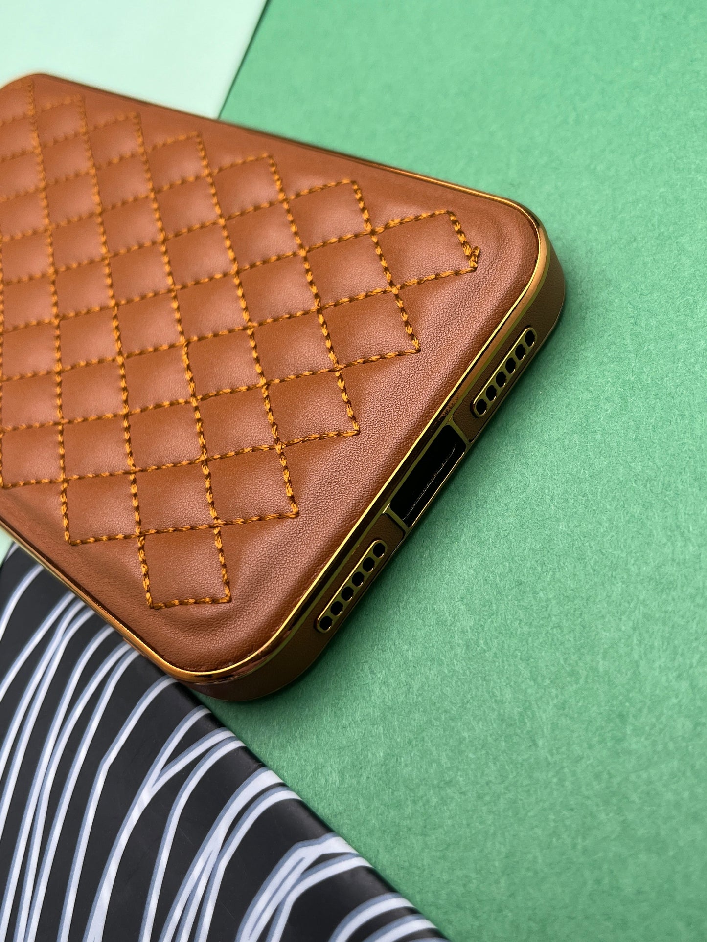 Designer Leather Quilted With soft silicone Case