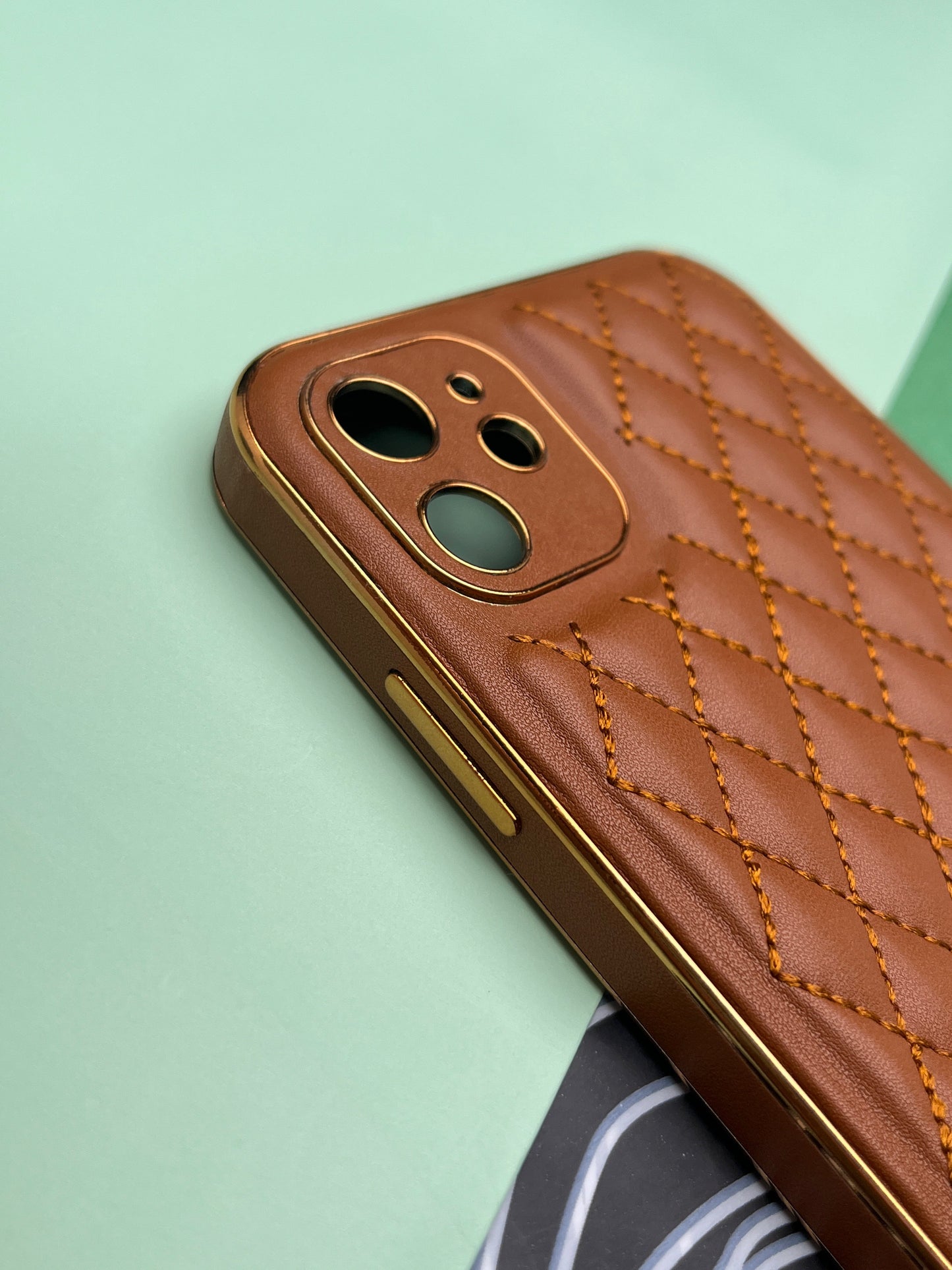 Designer Leather Quilted With soft silicone Case